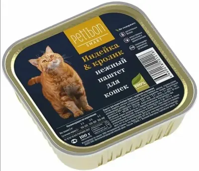 317201001 Корм влажный для кошек Petibon Smart "Паштет с индейкой и кроликом", 100 г