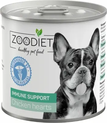 809141005 Корм влажный полнорационный диетический для собак Zoodiet Immune Support Chicken Hearts/Сердечки куриные, 240г