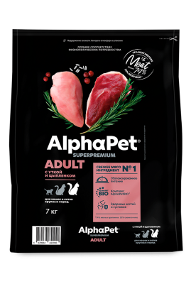 AlphaPet Superpremium (АльфаПет) 7кг с уткой и цыпленком сухой для кошек крупных пород (655940) фото