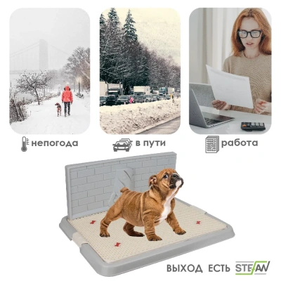 Туалет (Stefan) со стенкой для собак большой M 67х52х28см, серый, BP1311 фото