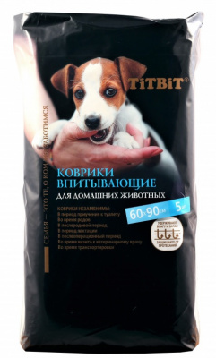 Пеленки (TiTBiT) коврики впитывающие для животных, 60х90см, 5шт/уп