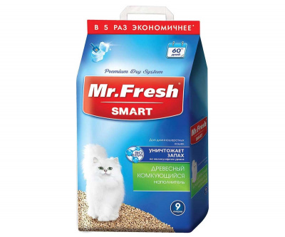 Наполнитель Mr. Fresh Smart  деревянный комкующийся для длинношерстных кошек 9л/4.4кг (2)