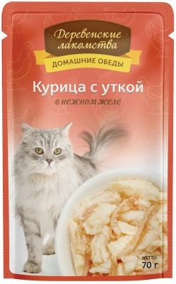 Деревенские лакомства 0,07кг Домашние обеды курица с уткой в нежном желе для кошек (74500646) фото