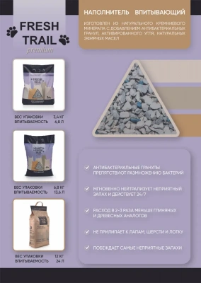 Fresh Trail Premium 12кг впитывающий минеральный наполнитель для кошек, кремниевый  фото Fresh Trail Premium 12кг впитывающий минеральный наполнитель для кошек, кремниевый  фото
