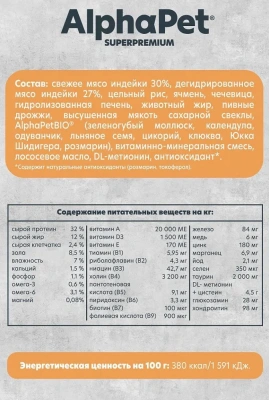 AlphaPet Superpremium Monoprotein (АльфаПет) 1,5кг из индейки сухой для кошек (652628) фото