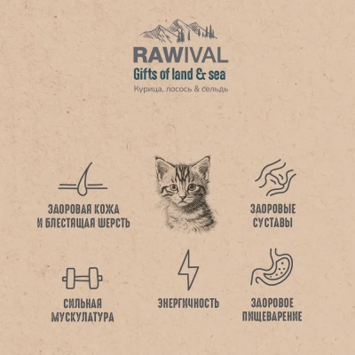 RAWIVAL Gifts of Land & Sea курица и рыба для котят, 5 кг фото