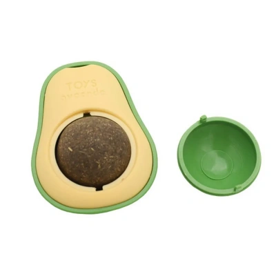 Игрушка (Wogy) Авокадо с вращающимся мятным шариком на липкой ленте для кошек, 6х4см 
