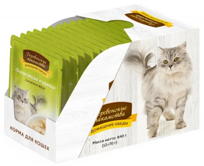 Деревенские лакомства 0,07кг Домашние обеды филе курицы в желе пауч для кошек (74500615) фото