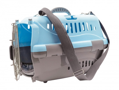 Переноска (Зооэкспресс) 17321 переноска для животных "Турне" S с металлической дверцей (коврик + ремень) 42*29*29,5 см голубая