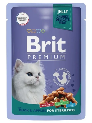 Brit Premium 0,085кг утка с яблоками в желе пауч для стерилизованных кошек (5050208) фото Brit Premium 0,085кг утка с яблоками в желе пауч для стерилизованных кошек (5050208) фото