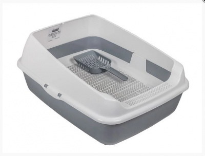 Туалет (Zoo Plast) набор лоток с высокими бортами, сеткой и совком, серый (50,5*39*23,5см) 