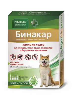 Бинакар (Пчелодар) капли на холку ддя собак 5-10кг 4 пип.*1мл  (ЛИЦЕНЗИЯ) фото Бинакар (Пчелодар) капли на холку ддя собак 5-10кг 4 пип.*1мл  (ЛИЦЕНЗИЯ) фото