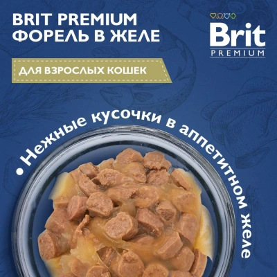 Brit Premium 0,085кг форель в желе пауч для взрослых кошек (5050185) фото Brit Premium 0,085кг форель в желе пауч для взрослых кошек (5050185) фото