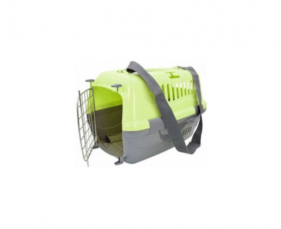 Переноска (Зооэкспресс) 18123 для животных "Турне" L с прозрачной пластиковой дверцей (коврик + ремень) 54.5*36*34 см зеленая фото