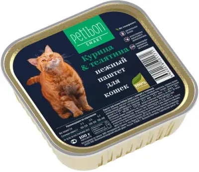 317201003 Корм влажный для кошек Petibon Smart "Паштет с курицей и телятиной", 100 г