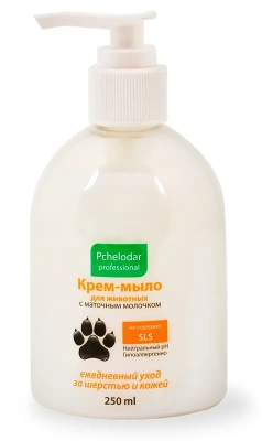 Крем-мыло (Пчелодар) с маточным молочком для животных, флакон с дозатором, 250мл Крем-мыло (Пчелодар) с маточным молочком для животных, флакон с дозатором, 250мл
