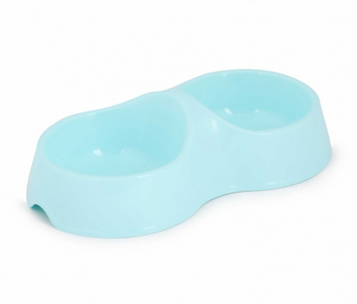 Миска (Zoo Plast) Мур-мяу 0,2л двойная, голубая (23*12,5*6,1см) фото