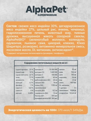 AlphaPet Superpremium Monoprotein (АльфаПет) 2кг из индейки сухой для взрослых собак средних и крупных пород (652673) фото