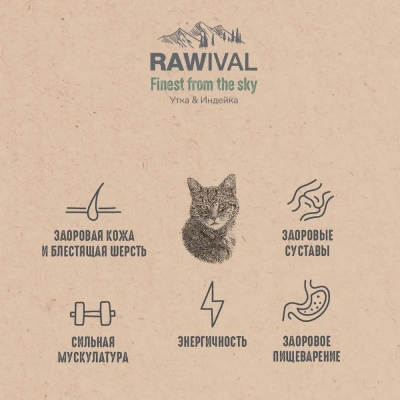 RAWIVAL Finest from the Sky утка и индейка для взрослых кошек, 5 кг фото RAWIVAL Finest from the Sky утка и индейка для взрослых кошек, 5 кг фото