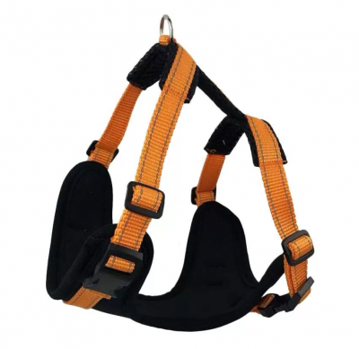 Шлейка (Зооэкспресс) 5813 А FRESH LINE M с ручкой, неопрен, капрон, сетка, ОГ 60-70 см, черная с апельсиновым