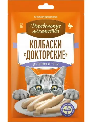 Деревенские лакомства колбаски Докторские 6*0,01кг из нежной утки для кошек (79217889) фото