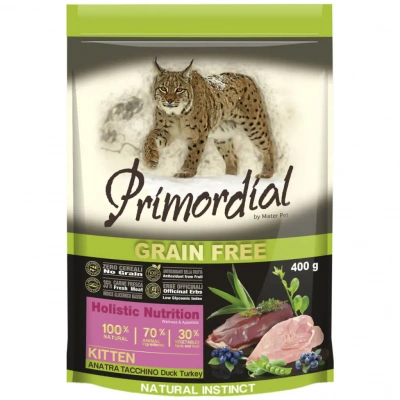Primordial 0,4кг утка, индейка беззерновой сухой для котят (011096) Primordial 0,4кг утка, индейка беззерновой сухой для котят (011096)