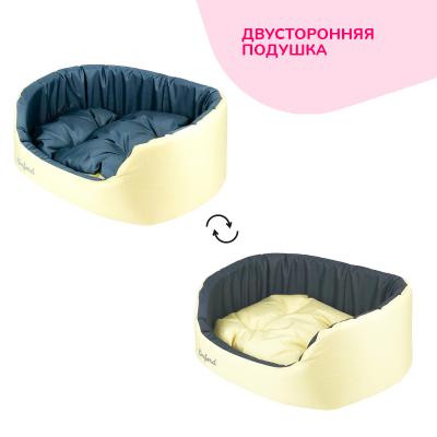 Лежанка (Зооэкспресс) 758242 овальная с подушкой «Oxford» №4 двухсторонняя 58*43*18 см бежевый/серый фото