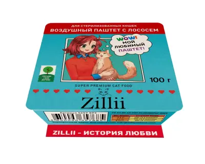 ZILLII 0,1кг воздушный паштет лосось консервы (ламистер) для стерилизованных кошек (357685) фото