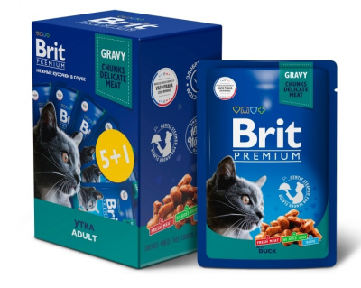 Brit Premium 0,085кг Промо-Набор 5+1 утка в соусе паучи для взрослых кошек (55142)