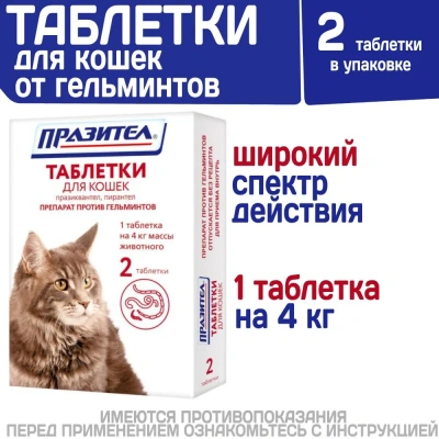 Празител 2таб. антигельминтик для кошек, 1таб./4кг (ЛИЦЕНЗИЯ) фото