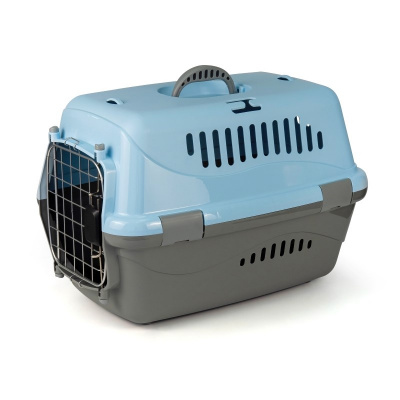 Переноска (Зооэкспресс) 18411 для животных "Турне" L  АВИА с металлической дверцей 54.5*36*34 см голубая фото