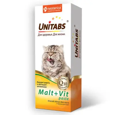 Unitabs 0,12л витаминная паста Malt+Vit с таурином для вывода шерсти из желудка для кошек Unitabs 0,12л витаминная паста Malt+Vit с таурином для вывода шерсти из желудка для кошек