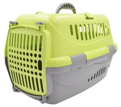Переноска (Зооэкспресс) 16223 для животных "Турне" M с пластиковой дверцей (коврик + ремень) 48*32*32 см зеленая