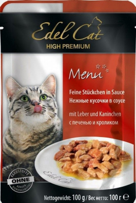 Edel Cat 0,1кг кролик+печень нежные кусочки в соусе для кошек (179970)