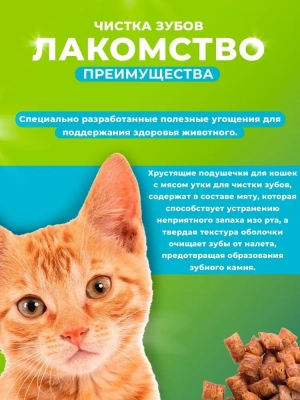 TiTBiT 0,06кг хрустящие подушечки для кошек с мясом утки для чистки зубов  фото