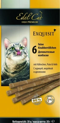 Edel Cat 0,03кг лакомство колбаски курица, индейка и дрожжи для кошек, 6шт