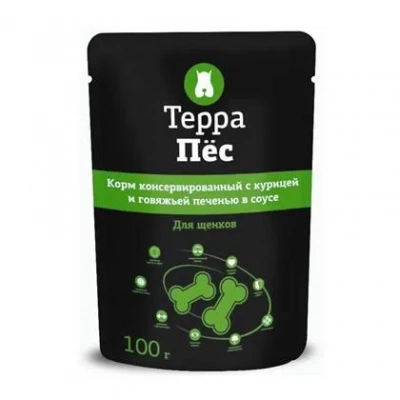 Терра Пес 0,1кг курица + говяжья печень в соусе влажный для щенков (774042) Терра Пес 0,1кг курица + говяжья печень в соусе влажный для щенков (774042)