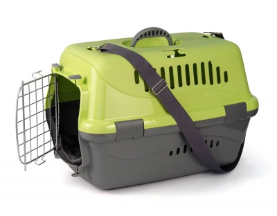 Переноска (Зооэкспресс) 18323 переноска для живот."Турне"L с металлической дверцей (коврик+ремень) 54.5*36*34 см зеленая