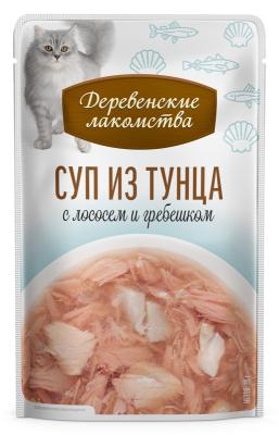 Деревенские лакомства 0,035кг *4шт суп из тунца с лососем и гребешком, пауч (76051103) фото