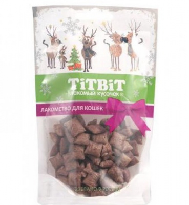 TiTBiT 0,05кг хрустящие подушечки для кошек с паштетом из говядины (Новогодняя коллекция) 