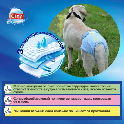 Подгузники (Cliny) для собак и кошек 25-40кг (6шт)  ХXL (12) фото Подгузники (Cliny) для собак и кошек 25-40кг (6шт)  ХXL (12) фото