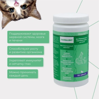 Комплекс (GlobalVet) мультивитаминный для беременных и кормящих кошек и котят 120 таб. фото Комплекс (GlobalVet) мультивитаминный для беременных и кормящих кошек и котят 120 таб. фото