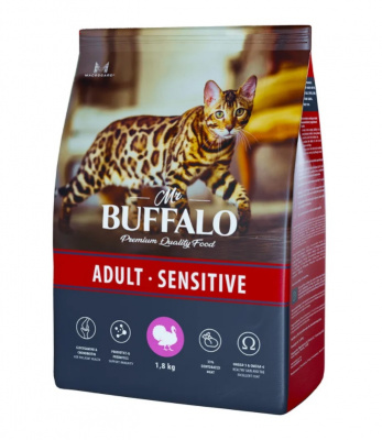 Баффало Mr.Buffalo Adult Sensitive 1,8кг с индейкой чувствительное пищеварение сухой корм для кошек (078281) фото Баффало Mr.Buffalo Adult Sensitive 1,8кг с индейкой чувствительное пищеварение сухой корм для кошек (078281) фото