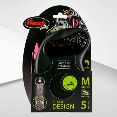 Рулетка (Flexi) Black Design L ремень 5м до 50кг розовый фото