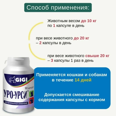 УРО-УРСИ (Gi-Gi) профилактика и лечение мочекаменной болезни (МКБ) и циститов для кошек и собак, 90 капсул (ЛИЦЕНЗИЯ)  фото