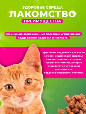 TiTBiT 0,06кг хрустящие подушечки для кошек с мясом индейки для здоровья сердца  фото