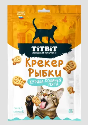 Крекер рыбки для кошек со вкусом курица-кошачья мята 80 г