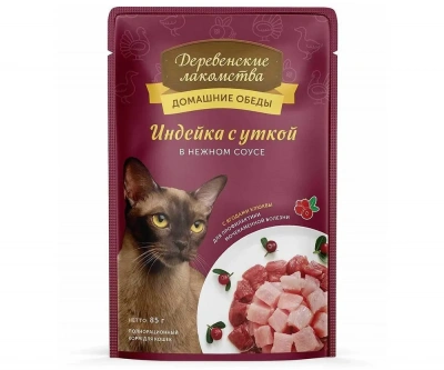 Деревенские лакомства 0,085кг пауч индейка с уткой в нежном соусе, для кошек (70063057) фото
