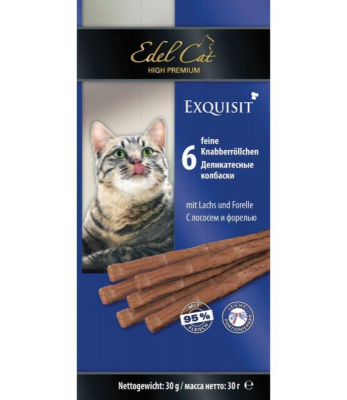 Edel Cat 0,03кг лакомство колбаски лосось и форель для кошек, 6шт