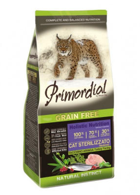 Primordial 0,4кг индейка, сельдь беззерновой сухой для стерилизованных кошек (011126) фото